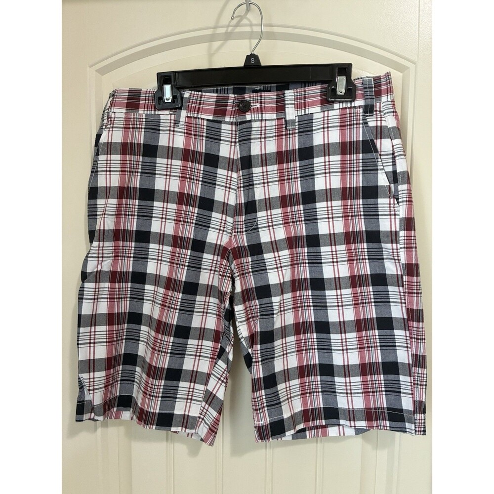 GAP MENS CHINO SHORTS SIZE 33 RED/BLACK/WHITE PLAID NEW